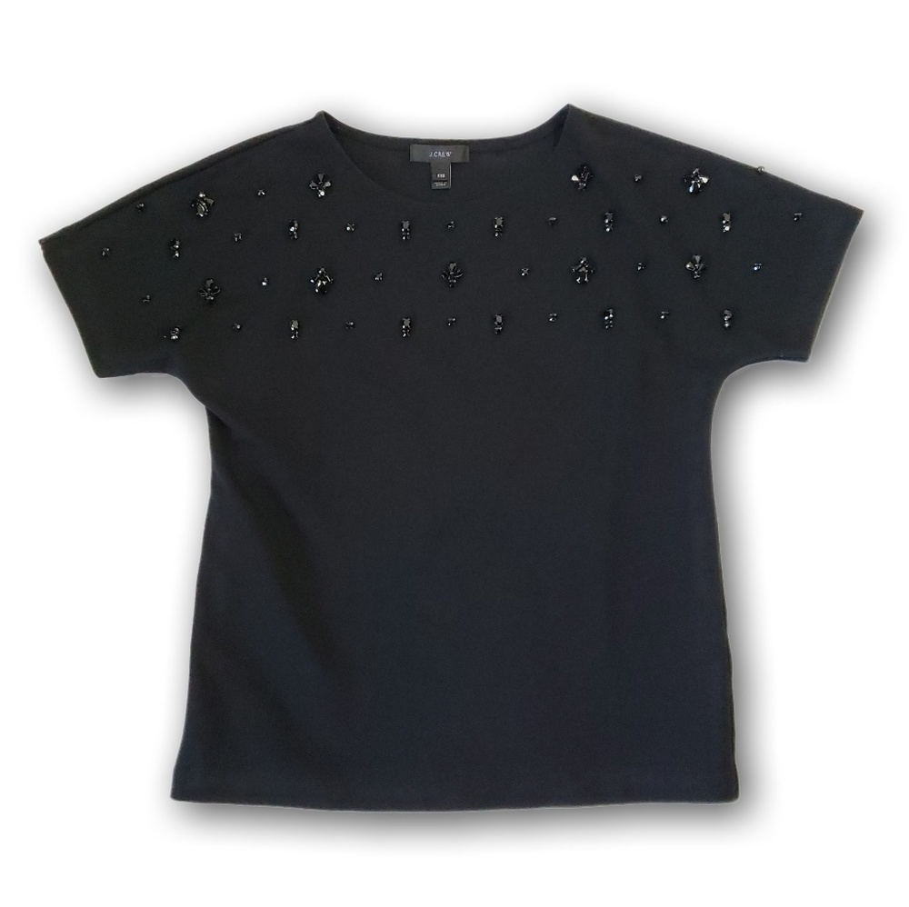 Black J. Crew Top Beaded XXS Short Sleeve Shirt